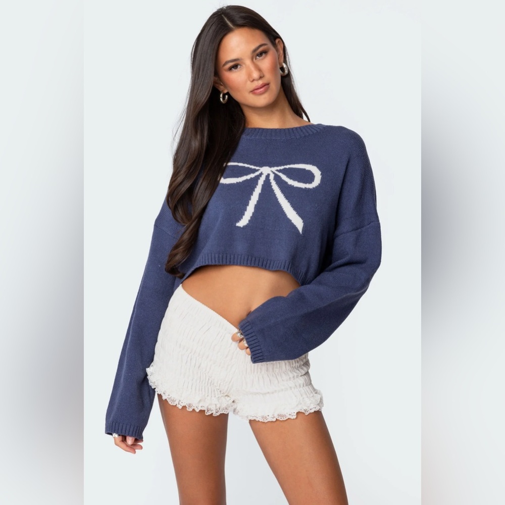 EDIKTED KNIT BOW CROPPED SWEATER XS/S